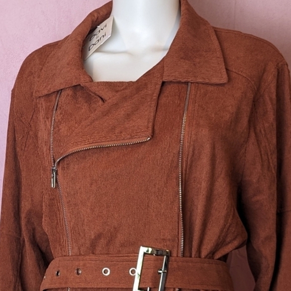 Davi & Dani Orange Corduroy Belted Jacket with Pockets size 3X - Picture 2 of 7